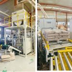 15 кг древесных пеллет, взвешивание, фасовка, упаковка в мешки, линия паллетирования готова к доставке.